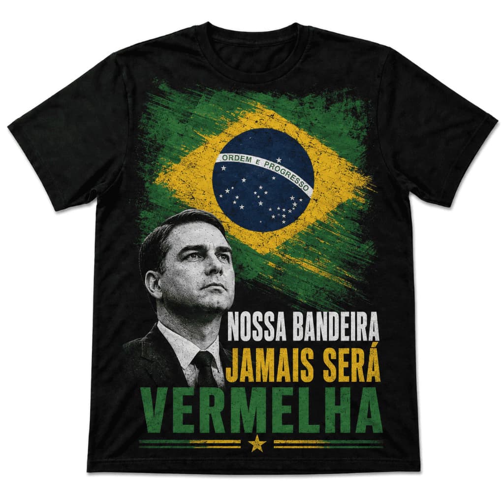 Camiseta Nossa Bandeira Jamais Será Vermelha — estampa frontal